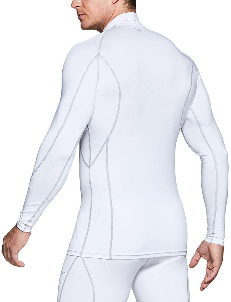 TSLA 1 or 3 Pack Men's UPF 50+ Mock Long Sleeve Compression Shirts, Athletic Workout Shirt, Water Sports Rash Guard Active Mock Neck White Large - NewNest Australia