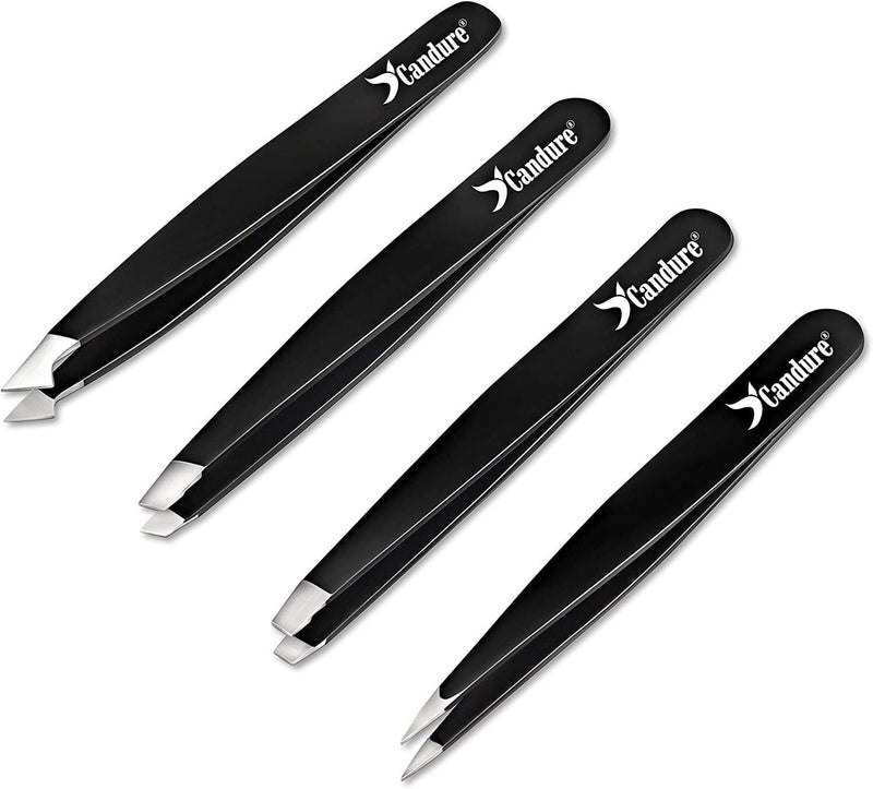 Candure Professional Eyebrow Tweezers Precision Set 4 Stainless Steel Tweezers for Removing Blackheads, Ingrown Hairs, Eyelashes Black - NewNest Australia