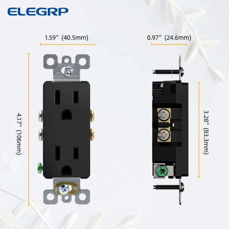 ELEGRP Decorator Receptacle, 15A 125V Standard Electrical Wall Outlet, 2 Pole 3 Wire, No-Tamper Resistant, NEMA 5-15R, Self-Grounding Residential Grade Outlet, UL (Glossy Black, 10 Pack) Decorator Outlet - NewNest Australia