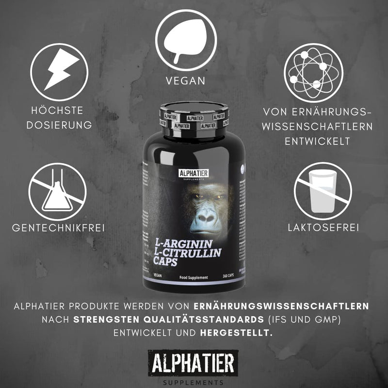 L-Arginine L-Citrulline Capsules High Dose - 360 Caps Vegan - 3000 Mg Citrulline Malate + Arginine Base Per Serving - Alphatier - Premium Quality Without Magnesium Stearate + Additives - NewNest Australia