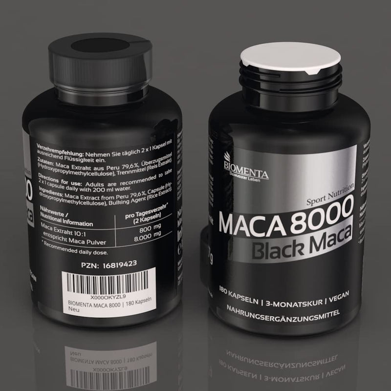 Biomenta Maca Maca Powder High Dose 10: 1 8000 | Pure Maca Extract | 180 Maca Capsules | 3 Month Course Vitale | Vegan | for Women & Men - NewNest Australia
