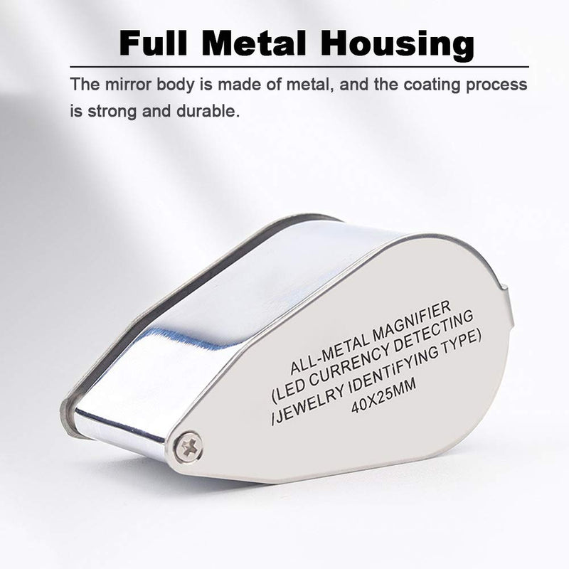 JYOME 40X Metal Illuminated Jewelry Loop Magnifier, Magnifying Glass with LED Light Pocket Folding Jewelers Loupe for Currency Detecting Jewlers Identifying Type Lupe - NewNest Australia