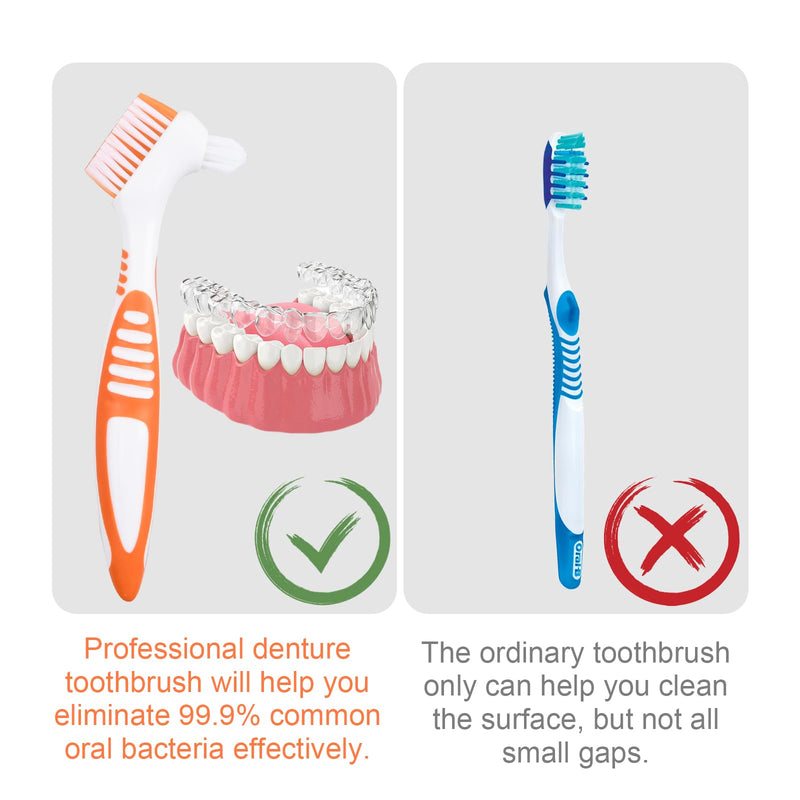 Pack of 4 toothbrushes, false teeth brush, toothbrush, denture toothbrushes cleaning brush, denture brush with soft bristles, double-head toothbrushes for cleaning artificial teeth - NewNest Australia