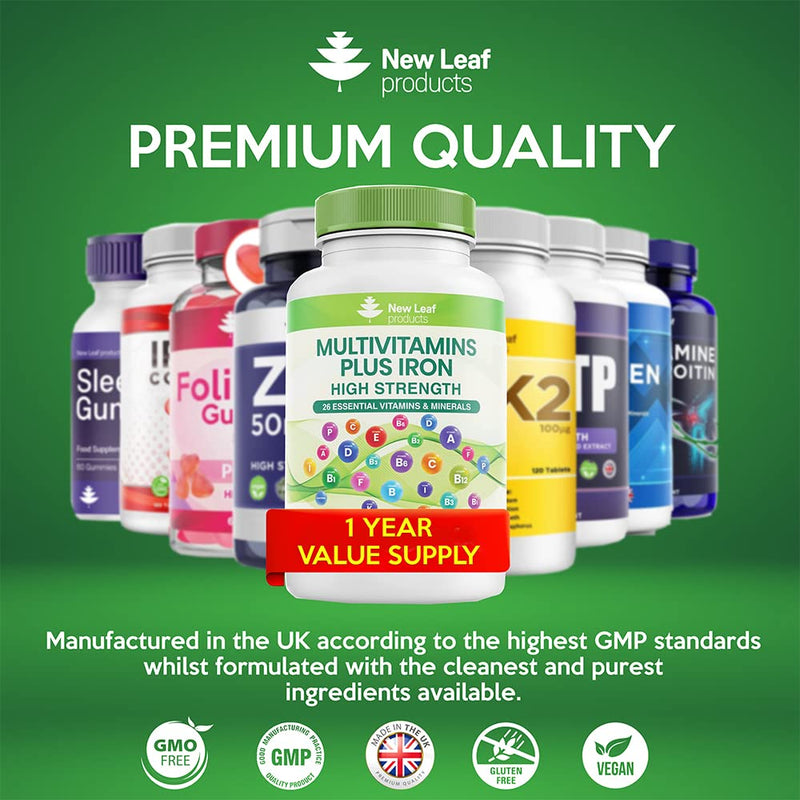 Multivitamin & Minerals - 365 Vegan Multivitamins Tablets (1 Year Supply) with Iron High Strength - 26 Essential Active Multivitamin Tablets for Women & Men A-Z Complete Daily Vitamins UK Made 365 Count (Pack of 1) - NewNest Australia