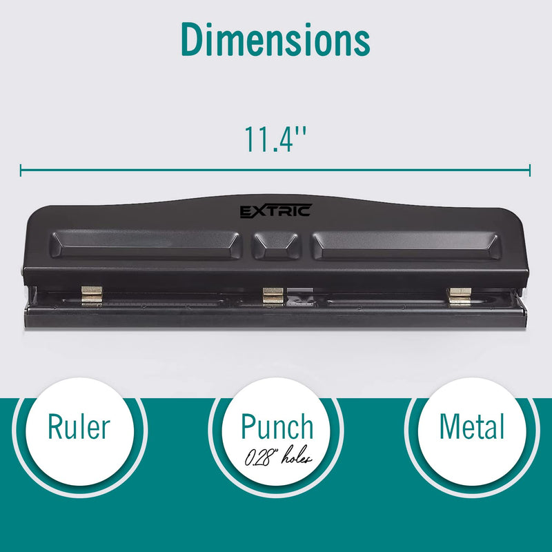 Hole Punch Adjustable 3 Hole Punch 10 Sheet Capacity Hole Puncher Black Metal Hole Puncher 3 Ring - NewNest Australia