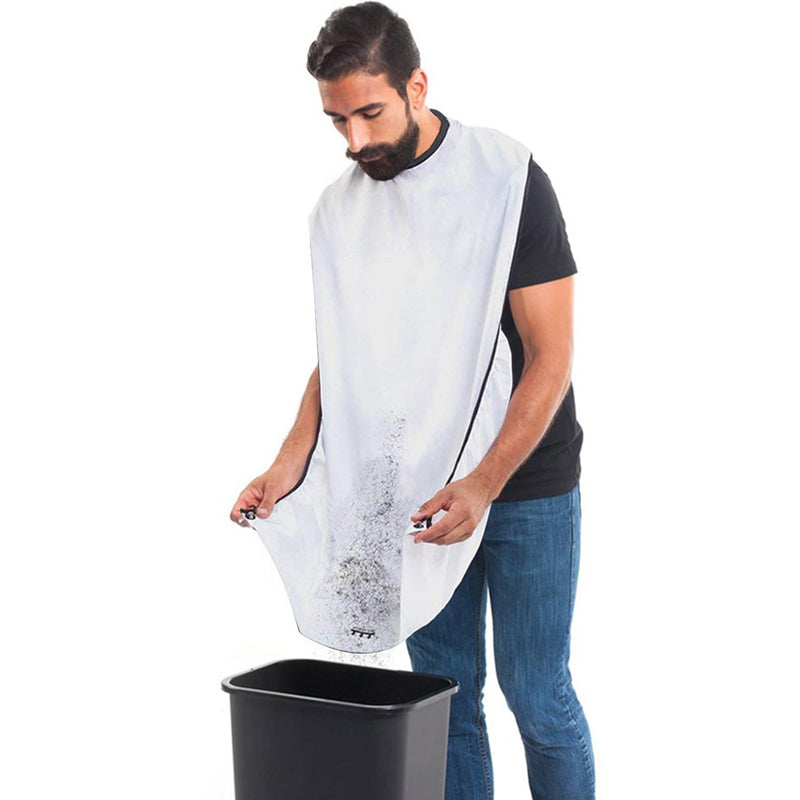 1 Piece White Shaving Bib Shaving Cape Salon Grooming Gown Men Shaving Apron for Face Trimming Haircut with 2 Suction Cups and 1 Dusting Sponge - NewNest Australia