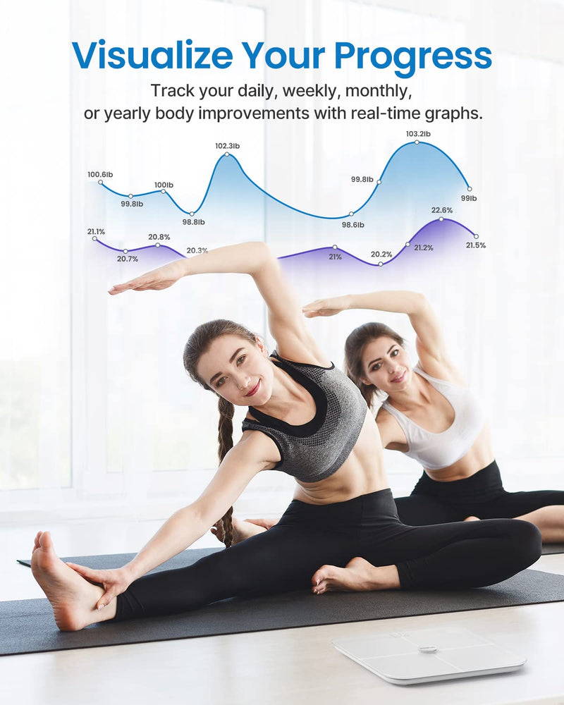RENPHO WLAN smart scales with body fat scales, Bluetooth personal scales, measurement of body fat, muscle mass, BMI, water percentage and 13 body values, app sync via Bluetooth or WiFi 11"/280mm white - NewNest Australia