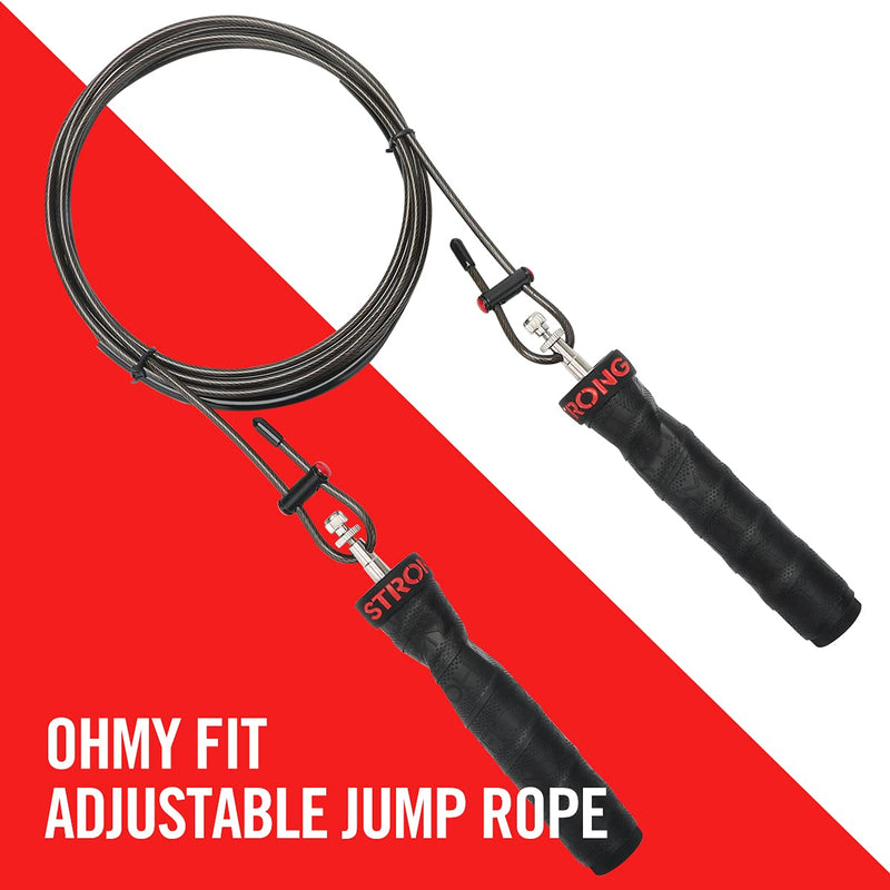 OHMY FIT STRONG Adjustable Speed and Weight Jump Rope, Carbon Steel Fast Speed Clip, Steel Cable, Training Grip Handle with Metal Removable Weights. Fitness Exercise Boxing Skipping Lean Workout Rope Only Black without weights - NewNest Australia