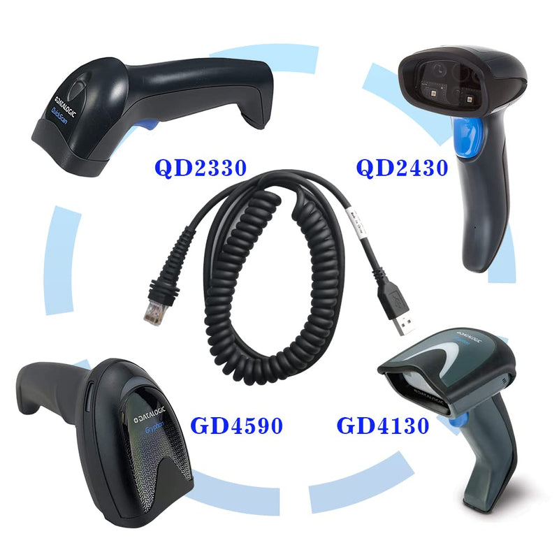 USB Cable Coiled 3 Meter, Type A USB to RJ45 Barcode Scanner Cable for Datalogic GD/GM/QD/QM Series GD4330 GD4430 - NewNest Australia