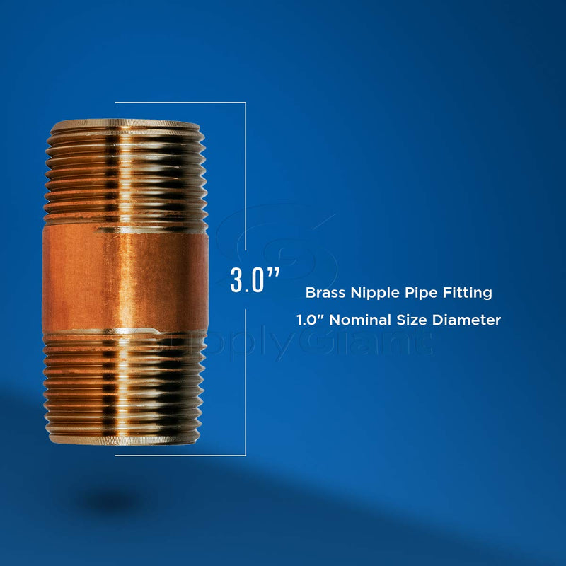 Everflow Supplies NPBR1030 3" Long Brass Nipple Pipe Fitting with 1" Nominal Diameter and NPT Ends - NewNest Australia