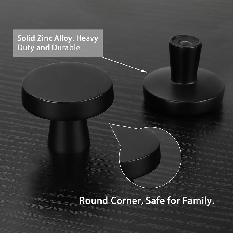 homdiy 5 Pack Matte Black Cabinet Knobs Round Black Knobs - 1.27 Inch Mushroom Kitchen Cabinet Knobs Solid Black Knobs for Kitchen Cabients, Dresser Drawers - NewNest Australia