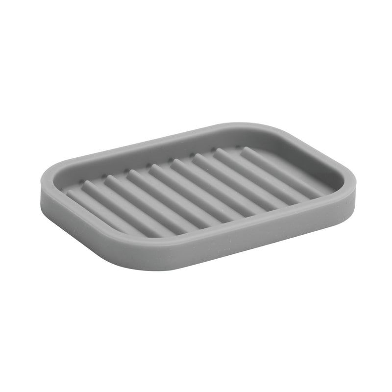 iDesign Lineo Silicone Soap Saver Dish, Bar Holder Tray for Bathroom Counter, Shower, Kitchen Sponges, Scrubbers, 5" x 3.5" x 5", Gray Soap Dish - NewNest Australia