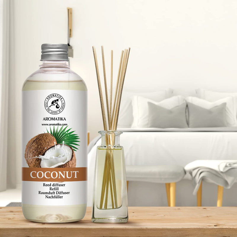 Coconut Diffuser Refill 500ml - Fresh Calming & Long Lasting Home Fragrance - Nice Scent for Aromatherapy - Good Gift - Exotic Scents - Reed Diffusers Refills w/Rattan Sticks - Scented Room Oil - NewNest Australia