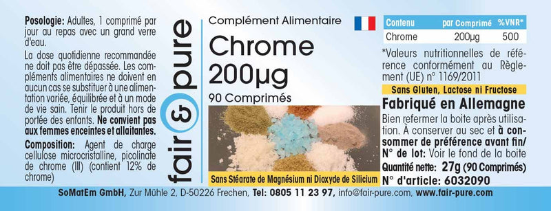 Chromium tablets 200µg - made from chromium picolinate - vegan - yeast-free - without magnesium stearate - 90 chromium tablets - essential trace element - NewNest Australia