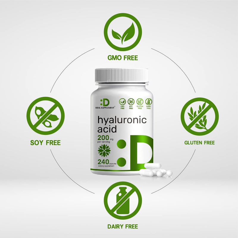 Hyaluronic Acid Supplements 200mg, 240 Capsules, 4 Months Supply, 95%+ Purity, Plant-Based, Support Healthy Joint, Bones and Connective Tissue | Promotes Skin Hydration - NewNest Australia