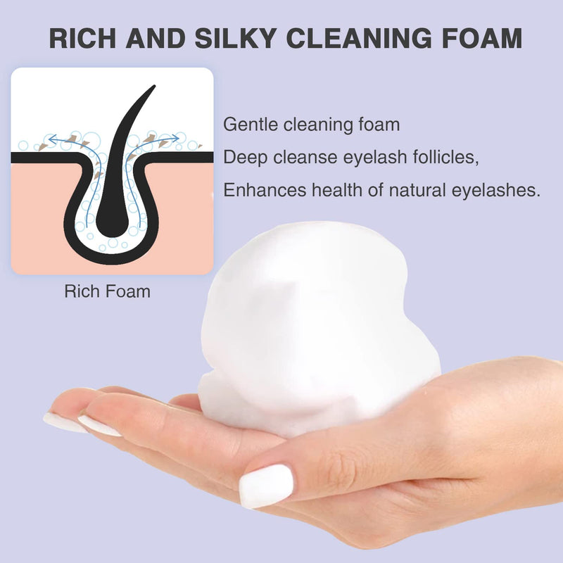 Lash Shampoo for Eyelash Extensions, 60mL Eyelash Extension Cleanser with Brush, Oil Free Eyelid Foaming Cleanser, Lash Extension Shampoo Kit with Brush, Eyelash Wash for Extensions Home Salon Use 60 ml (Pack of 1) - NewNest Australia