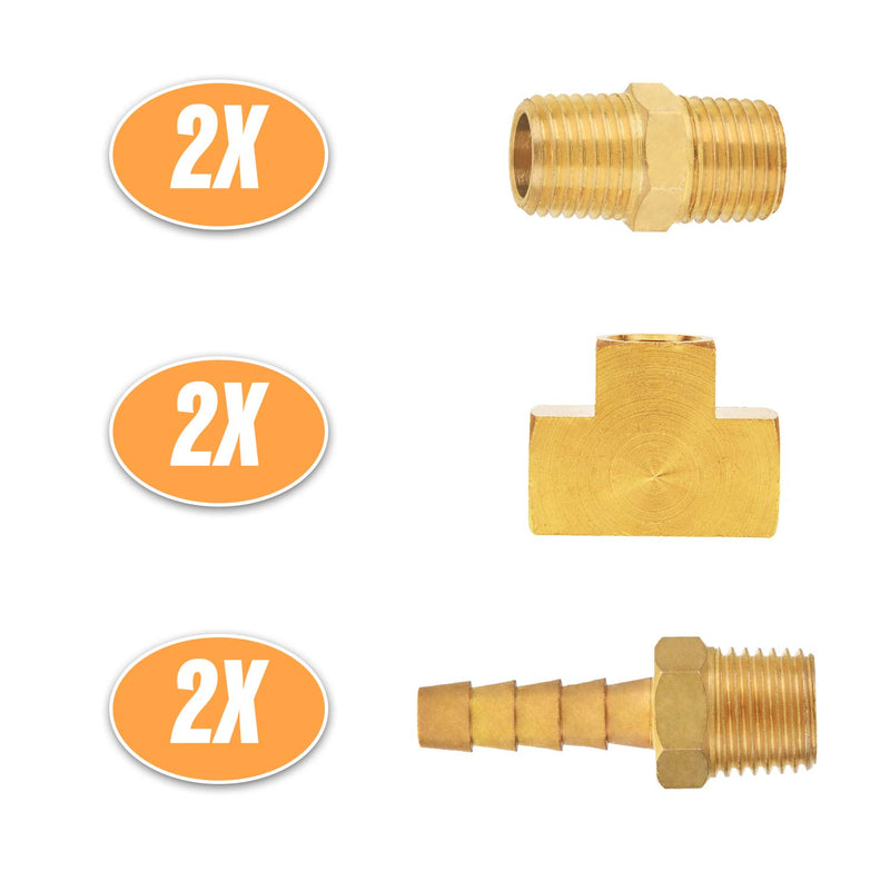 SUNGATOR 1/4" NPT Barstock Tee, 1/4" NPT Hose Barb Adapter, Hex Nipple 1/4" NPT Male x 1/4" NPT Male, Brass Pipe Fitting and Air Hose Fitings (6-Pack) - NewNest Australia