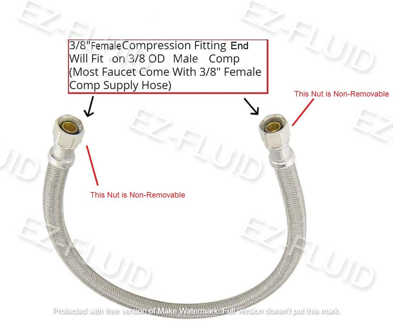 EZ-Fluid Plumbing 16" x 3/8" Female Compression To 3/8 Inch Female Comp. Stainless Steel Braided Faucet Connector Line Extension,Faucet Extension Supply Hose Connector Lines,Fits 3/8"Comp Male(1-Pack) 1 16" - NewNest Australia