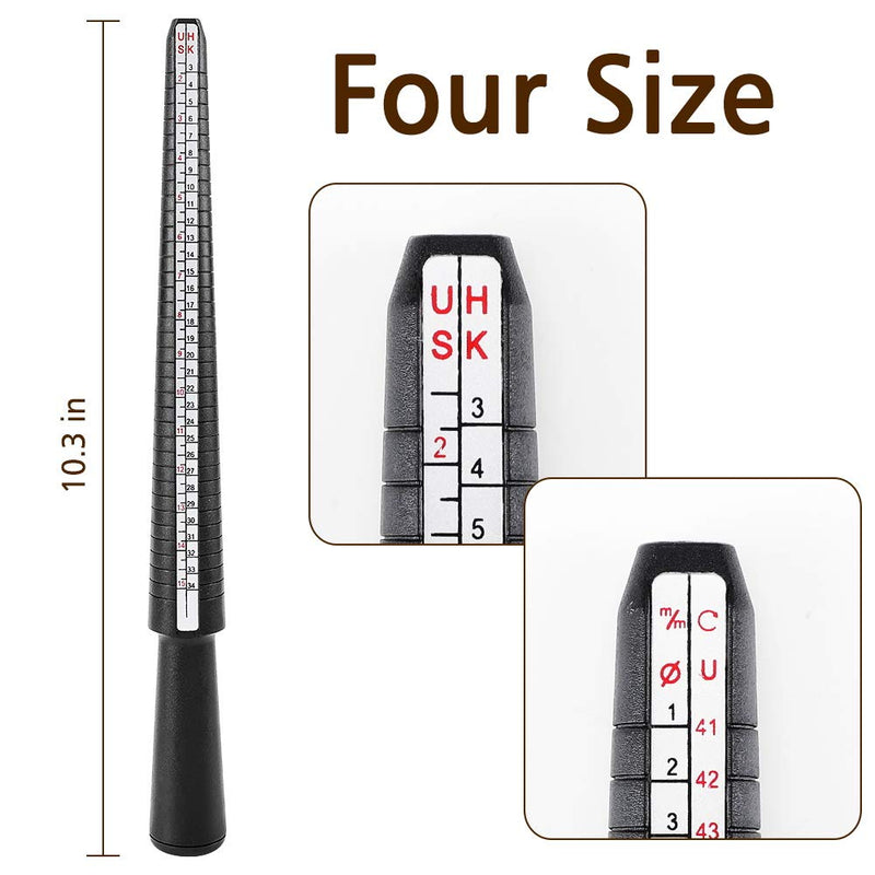 Accmor Ring Size Measuring Tool with Plastic Ring Mandrel & Ring Sizer Guage, Four Size Ring Stick Jewelry Mandrel and Ring Gauge Finger Sizing for Jewelry Making Black Ring Guage - NewNest Australia