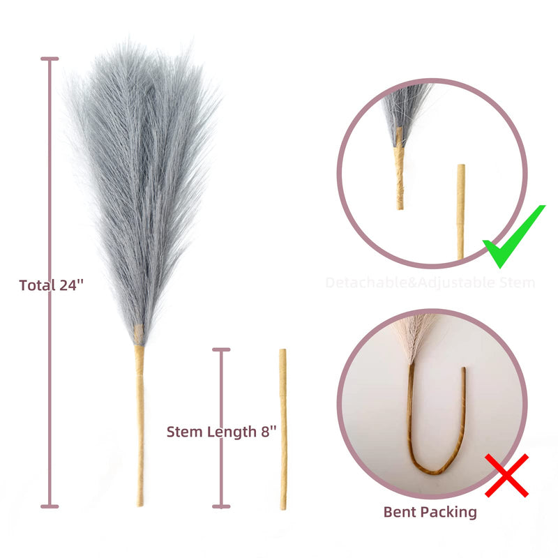 Faux Pampas Grass Decor, 6 Stems Artificial-Pampas-Grass with Extension Stem 17" to 24" Fluffy Fake-Pompass-Grass Branches Flower Arrangement for Room, Home, Boho Wedding Decor(Beige) Beige - NewNest Australia