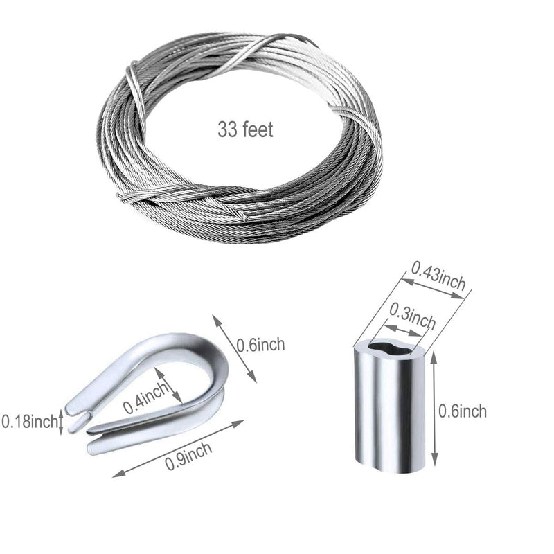 Amadget Stainless Steel Wire Rope, 316 Marine Grade Cable Railing Kit, Aircraft Wire Rope & Picture Hanging Kit for Railing, Decking, DIY Balustrade, Boat Marine Hardware (1/8" x 33 Feet) 1/8" x 33 Feet - NewNest Australia