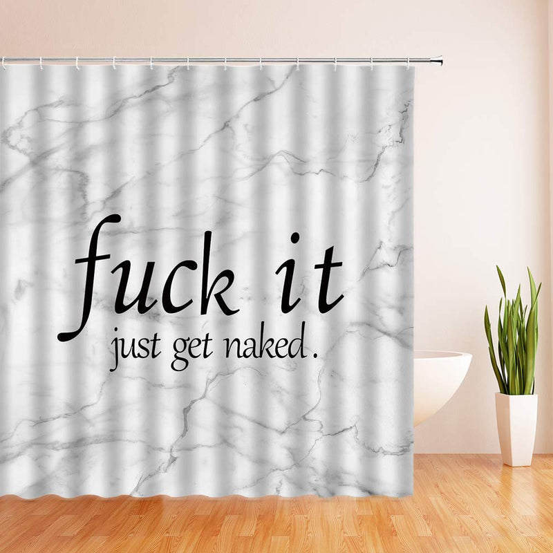 Get Naked Shower Curtain Fuck It Funny Cute Quotes Bold Font Black White Grey Marble Texture Stripe Fashion Cool Sexy Symbol of Love Valentine's Day Fabric Bathroom Curtain with Hooks Grey Blue Black 70"WX70"H - NewNest Australia