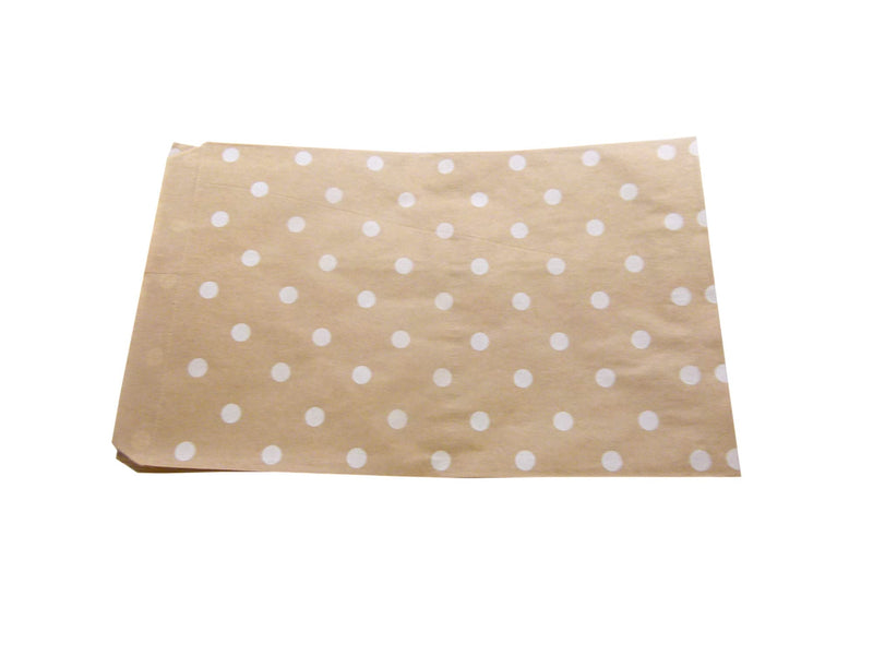 20 Qty 4" x 6" Decorative Flat Paper Gift Bags - White Polka-Dot on Brown Kraft Bags - For Sales/Treats/Parties Cookies/Gifts - N'icePackaging 4" x 6" 20 Bags - NewNest Australia