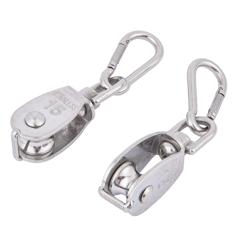6Pcs 304 Stainless Steel M15 Single Pulley Block, Wire Rope Hanging Wire Towing Wheel, with 6Pcs Spring Snap Hook M15-6pcs - NewNest Australia