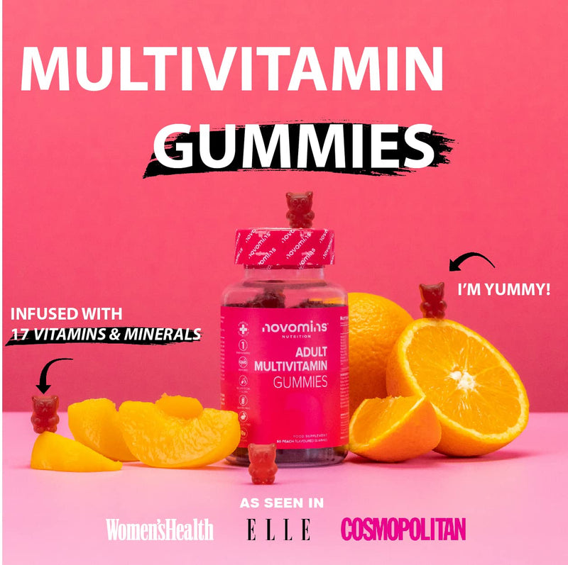 Multivitamin Gummies - 17 Essential Multi Vitamins – Chewable Gummy Vitamins - 1 Month Supply - Vegan – Peach - for Women & Men – Multivitamin Gummies by Novomins - NewNest Australia