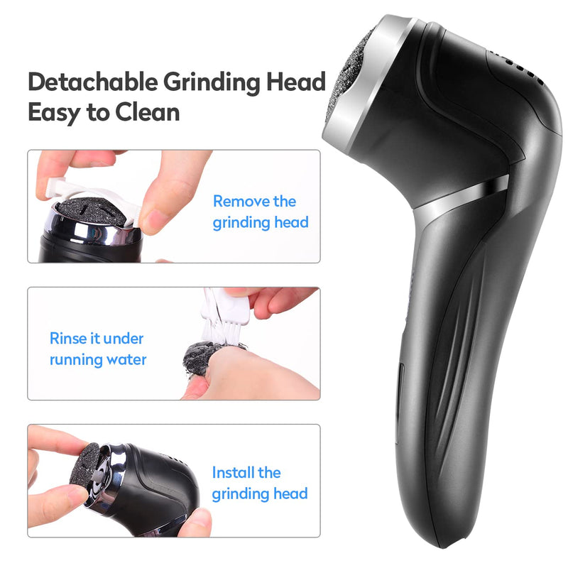 Asiaark Foot Callus Remover - Rechargeable Waterproof Electric Foot Files for Dry Hard Dead Skin and Cracked Heels, Professional Pedicure Tools with 3 Grinding Heads and 2 Speeds - NewNest Australia