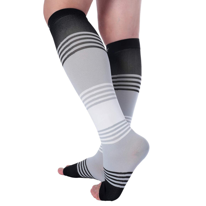 Doc Miller Premium Open Toe Compression Socks Dress Series 1 Pair 20-30mmHg Open Toe Blackgraywhite Small - NewNest Australia