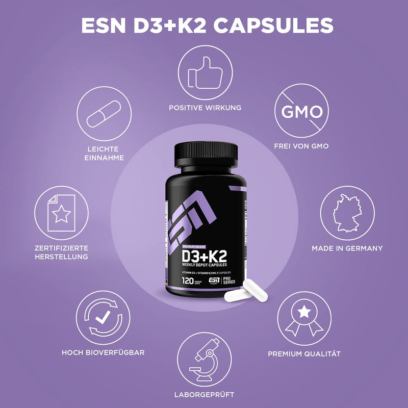 ESN Vitamin D3+K2, 120 caps single - NewNest Australia