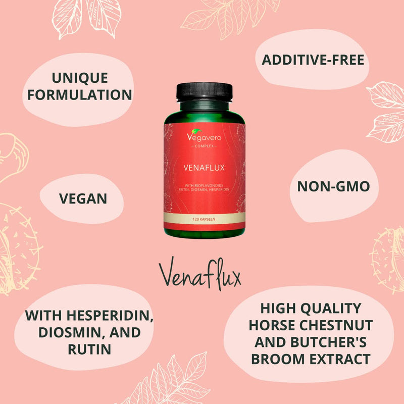 Circulation Booster Vegavero® | with Diosmin, Hesperidin, Rutin, Horse Chestnut & Butcher’s Broom | 120 Capsules | Leg Circulation, Haemorrhoids & Varicose Veins Relief | Vegan - NewNest Australia