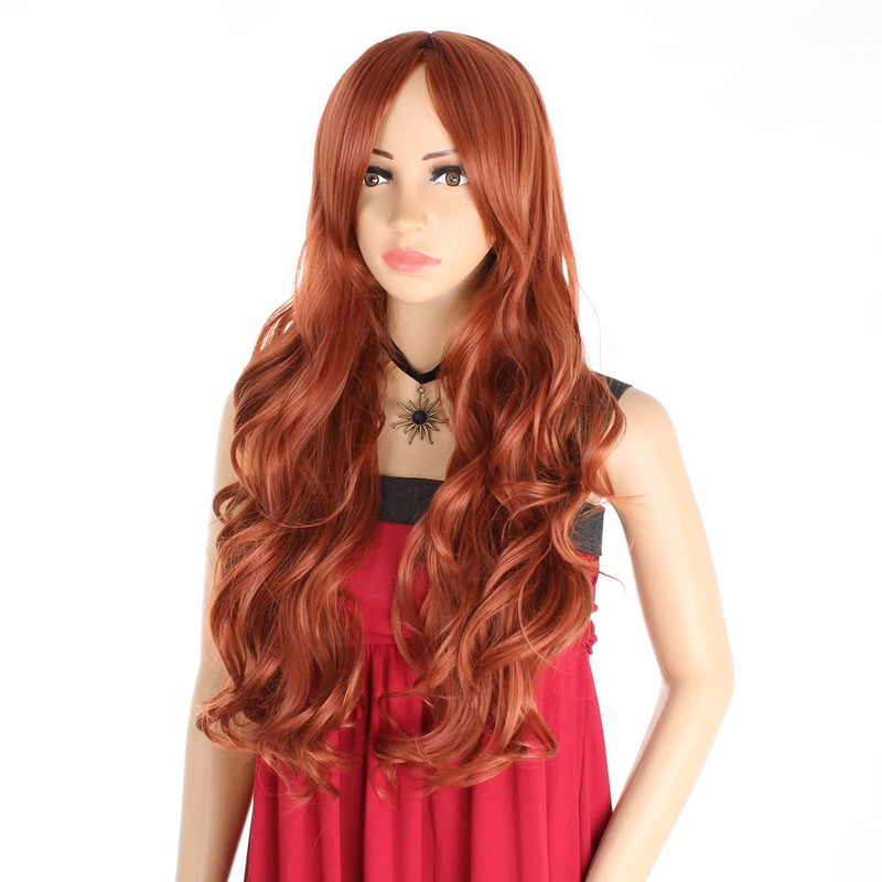 Xtrend 24Inch Body Wave Copper Red Wigs with Bangs Middle Part Natural Looking Glueless Long Curly Wavy Wig for Women Heat Resistant Fiber Synthetic Wigs for Daily Use 24 Inch (Pack of 1) Body Wave-Copper Red - NewNest Australia