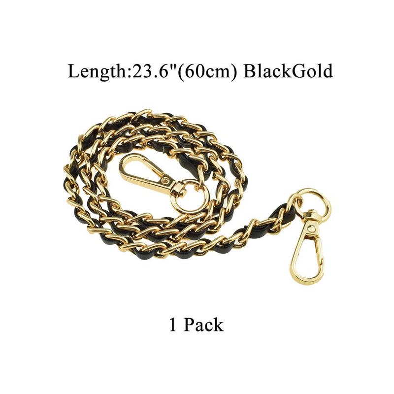 HAHIYO Mini Purse Chain Strap Slim Wide 8mm for LV Length 23.6 inches Extra Thick 4.5mm Black Leather Gold Hardware for Shoulder Cross Body Sling Handbag Wallet Comfortable Flat Metal Strap 1 Pack Black Leather Gold Hardware-23.6 Inches - NewNest Australia