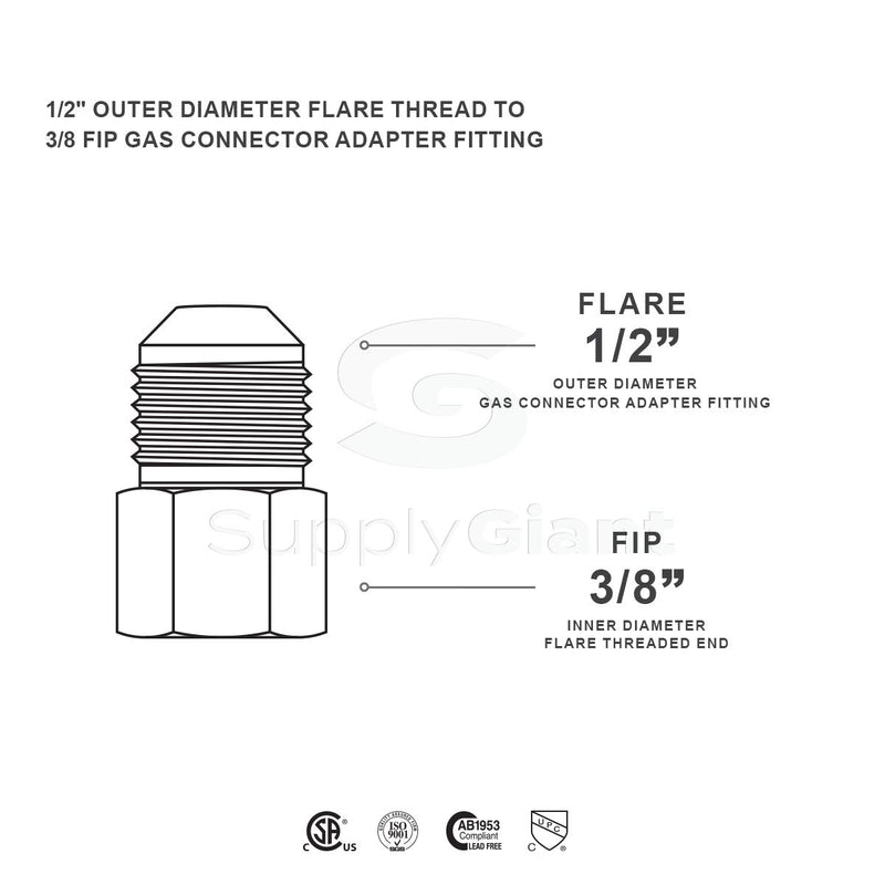 Flextron FTGF-12F38 1/2" Outer Diameter Flare Thread to 5/8" Fip Gas Connector Adapter Fitting - NewNest Australia