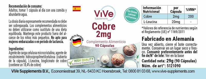 Copper 2 mg - 90 capsules copper bisglycinate - vegan - essential trace element | Quality from Germany from ViVe Supplements - NewNest Australia
