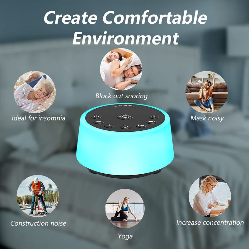 Color Noise Sound Machines with 10 Colors Night Light 25 Soothing Sounds and Sleep White Noise Machine 32 Volume Levels 5 Timers Adjustable Brightness Memory Function for Adults Kids Baby (Black) Black - NewNest Australia
