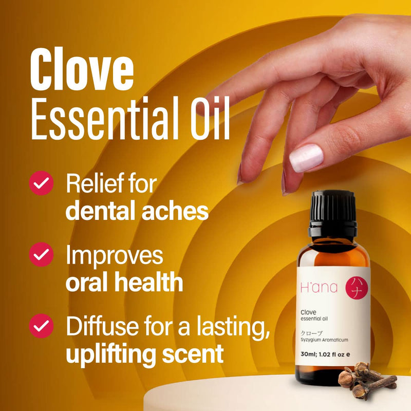H’ana Clove Oil for Tooth Aches & Pain Relief - 100% Pure and Natural Clove Essential Oil - Therapeutic Grade Clove Oil Essential Oil - Clove Oil for Hair Growth, Skin, Teeth & Gums (30ml) - NewNest Australia