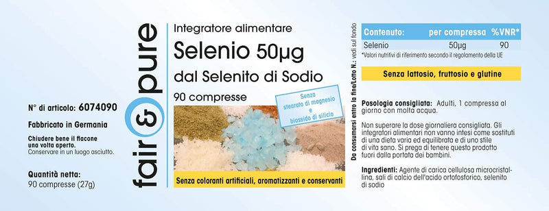 Fair & Pure® - Selenium 50μg tablets made from sodium selenite - vegan - yeast-free - without magnesium stearate - 90 selenium tablets - NewNest Australia