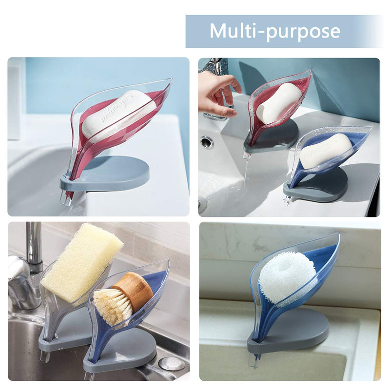 Bar Soap Holder Leaf Shape - Self Draining Soap Dish for Bar Soap, Decorative Plastic Soap Tray, Soap Box with Suction Cup for Shower Bathroom Kitchen Sink(Not Punched) Gray - NewNest Australia