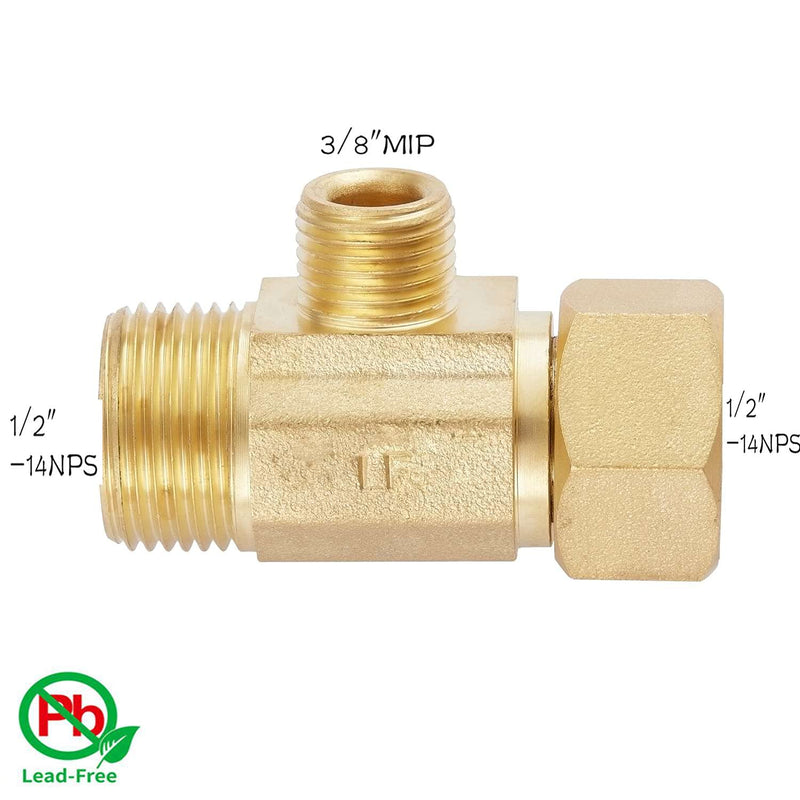 Pronese 1 Pack Lead-Free Brass, Angle Stop Add-A-Tee Valve,Splitting Water Supply,1/2"-14NPS x 1/2"-14NPS x 3/8"MIP, 3 Way Adapter Or Tee Connector With A Sealing Tape 1/2"-14NPS x 1/2"-14NPS x 3/8" - NewNest Australia