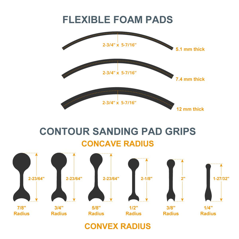 POWERTEC 71441 Flexible Contour Sanding Grips Set w/ 3 Flexible Foam Pads and 6 Profile Grips for Sanding Convex and Concave Profiles 9 pc set - NewNest Australia