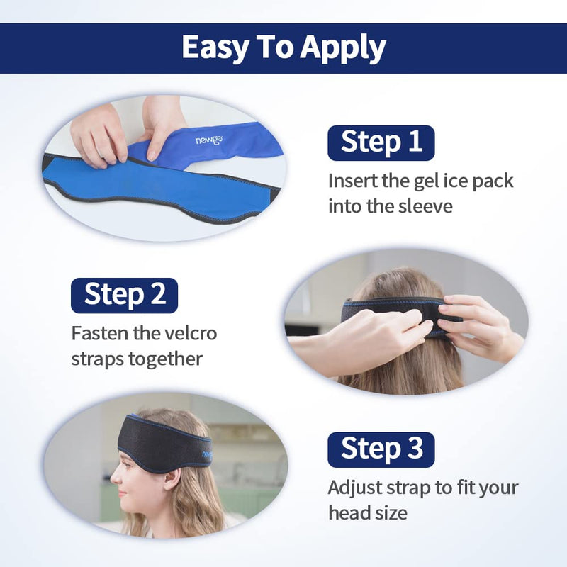 NEWGO Headache Ice Pack Head Cold Pack Headband for Migraines, Gel Ice Pack Head Ice Wrap for Headache Relief, Tension, Sinus Pain, Chemo, Head Injuries - 29.5" x 4.3" - NewNest Australia