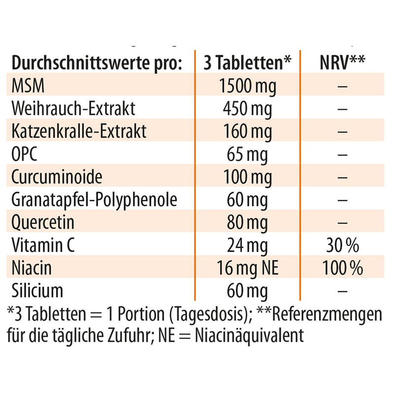 Boswellia MSM forte I frankincense, MSM (organic sulfur), cat's claw, curcumin, OPC, quercetin, pomegranate I for the immune system¹, mucous membranes and intestines² I 90 tablets, 30 servings I vegan - NewNest Australia