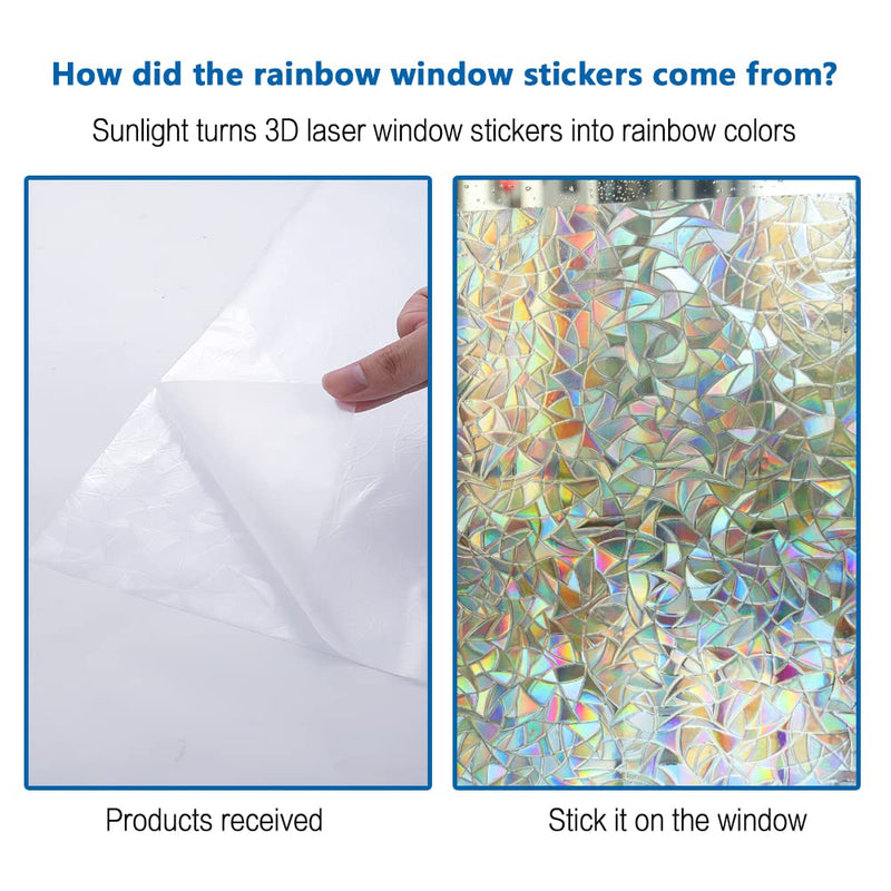 Window Privacy Film, Rainbow Window Clings, 3D Decorative Window Vinyl, Stained Glass Window Decals, Static Cling Window Sticker Removable Non-Adhesive UV Blocking (11.8" x 78.7") 11.8" x 78.7" - NewNest Australia