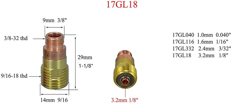 RIVERWELD TIG Stubby Gas Lens 17GL18 1/8'' & Ø3.2mm 10N25S TIG Collet Kit Fit DB SR WP 17 18 26 TIG Welding Torch 10pcs - NewNest Australia