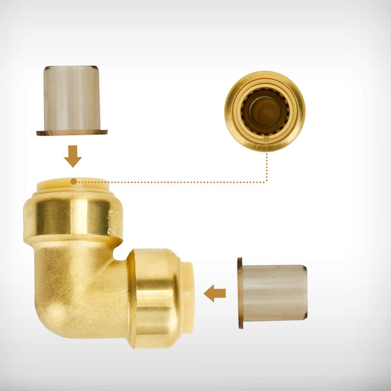 SUNGATOR PEX Elbow, 3/4-Inch Push Fit 90-Degree Plumbing Fitting Pipe Connector with Disconnect Clip, Push-to-Connect, Copper, CPVC, Lead Free Brass (2-Pack) 3/4 Inch, 2 Count - NewNest Australia