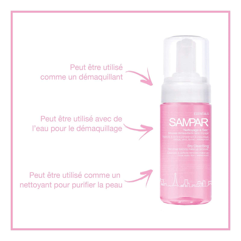 Sampar Essential Dry CleanSing - No-rinse Foaming Make-Up Remover Face, Eyes, and Lips - All Skin types 100ml - NewNest Australia