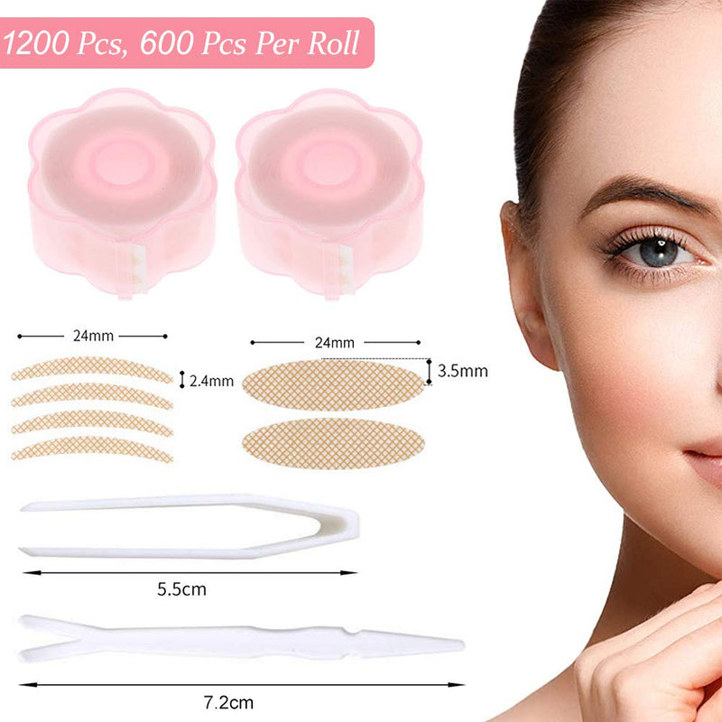 1200 Pcs Eyelid Tape, Invisible Double Eyelid Lift Strips Instant Eyelid Stickers, Self-Adhesive Eye Tapes Fiber for Hooded Droopy Uneven Mono-eyelids, Big Eye Tools with Fork Rods & Tweezers - NewNest Australia